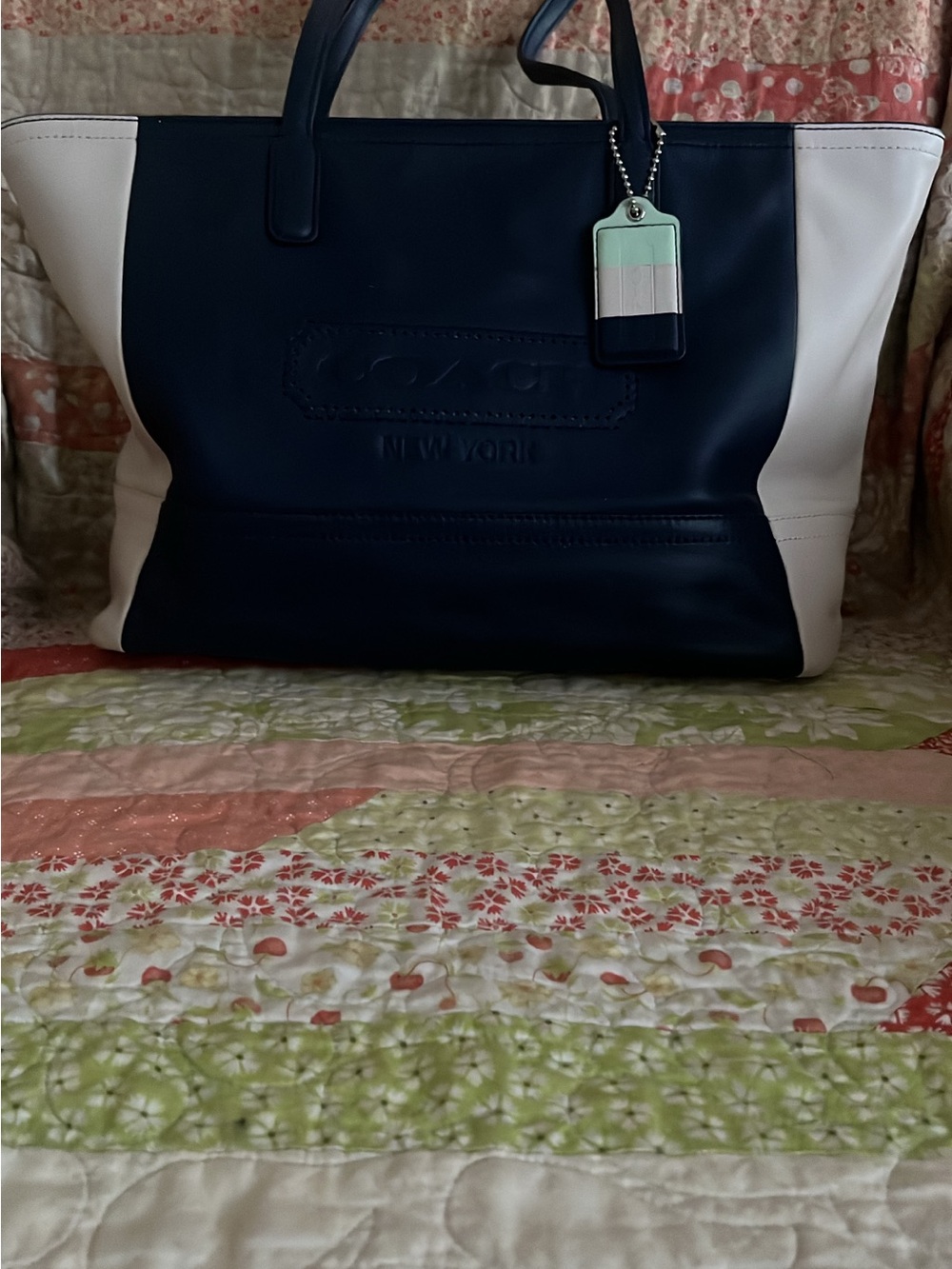 Coach Navy and White Leather Tote NWOT